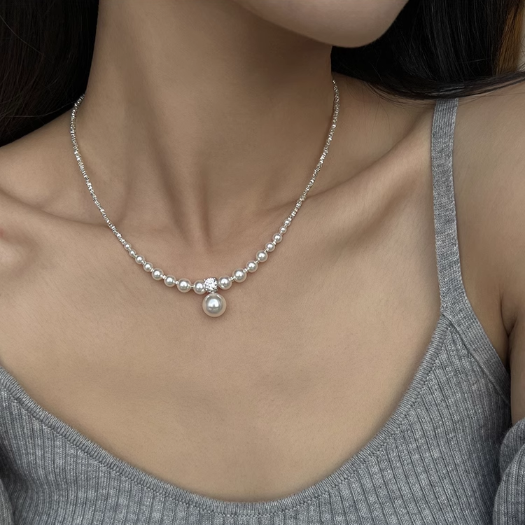 S925 Sterling Silver Pearl Necklace Shineofdiamond