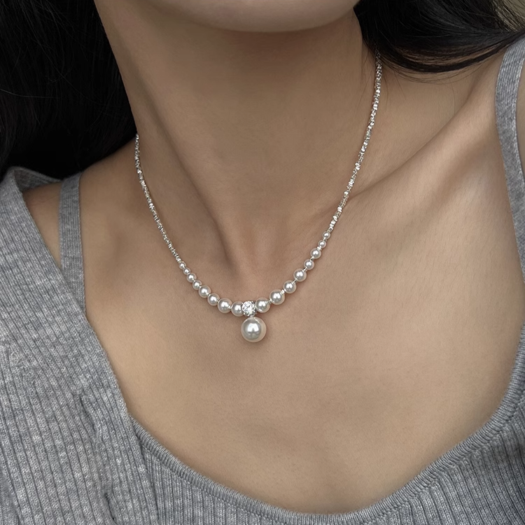 S925 Sterling Silver Pearl Necklace Shineofdiamond