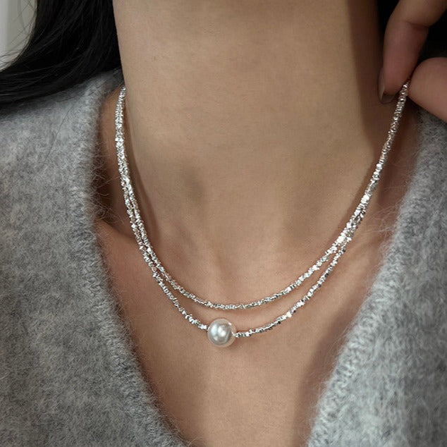 Elegant Pearl Necklace in Sterling Silver Shineofdiamond