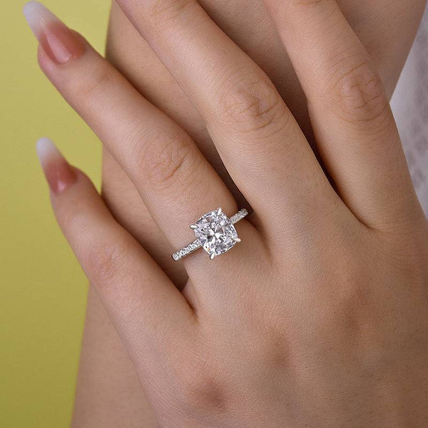 Classic 4 Prong Cushion Cut Engagement Ring In Sterling Silver Shineofdiamond