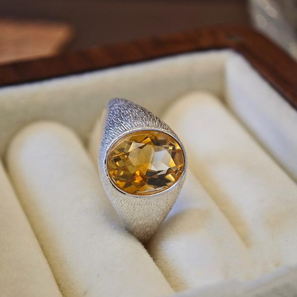 Oval Cut Citrine Open Ring in Sterling Silver Shineofidamond