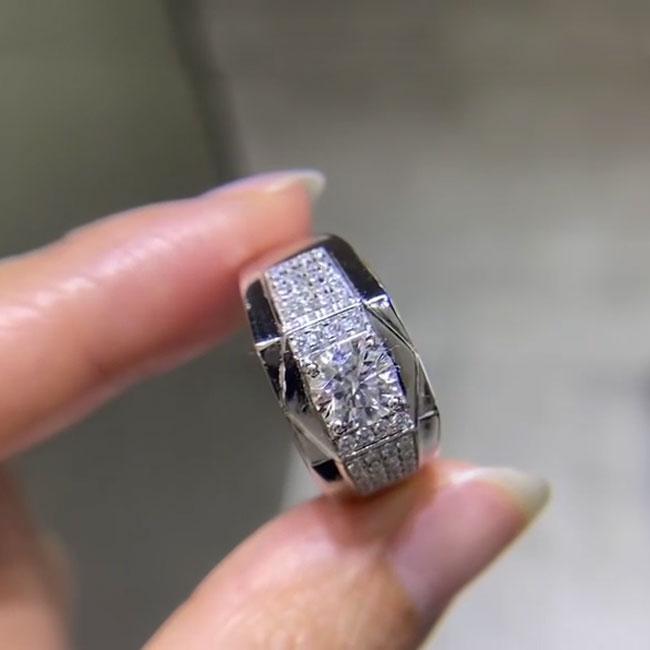 Sterling Silver Four Row Stone Wedding Band Shineofidamond