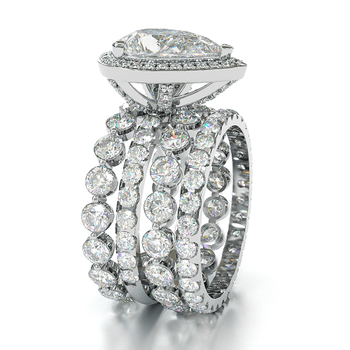 4PCS Pear Cut Wedding Bridal Set In Sterling Silver Shineofdiamond