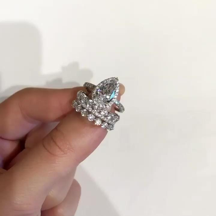 4PCS Pear Cut Wedding Bridal Set In Sterling Silver Shineofdiamond