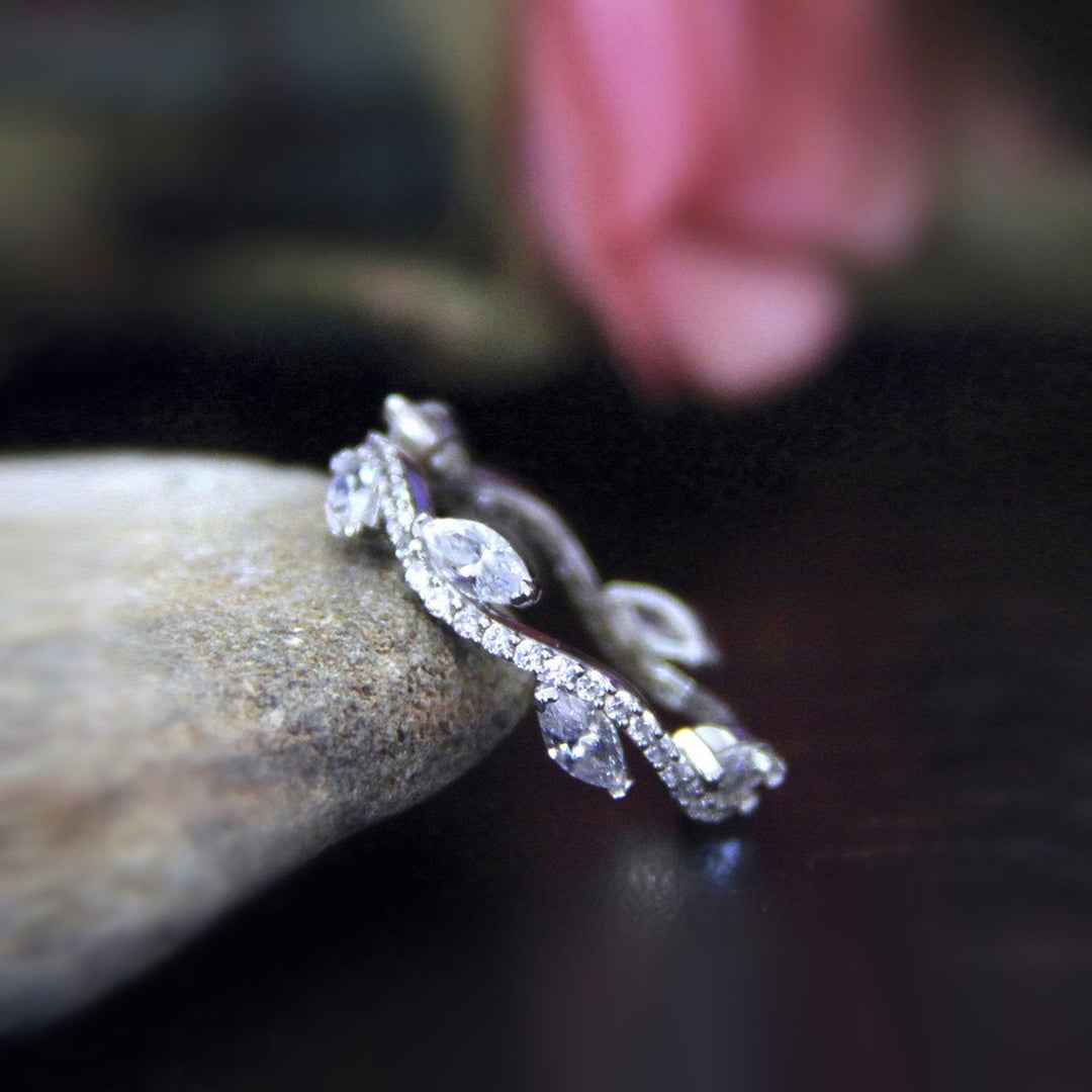 Marquise Cut Dainty Leaf & Vine Wedding Band Eternity Ring Shineofdiamond