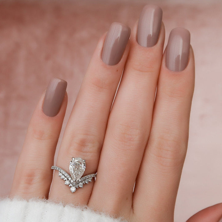 Pear Cut Teardrop Chevron Moissanite Ring Engagement Ring in Sterling Silver Shineofdiamond