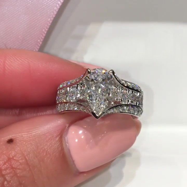 Pear Cut Split Shank Engagement Ring in Sterling Silver Shineofdiamond