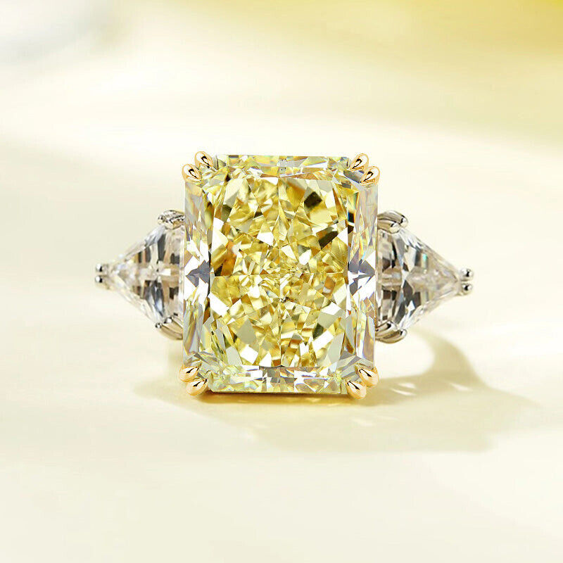 Yellow Radiant Cut Three Stone Engagement Ring Wedding Ring in Sterling Silver shine of diamond