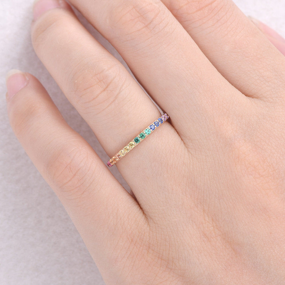 Rainbow Eternity Multicolor Stacking Ring Wedding Band shine of diamond