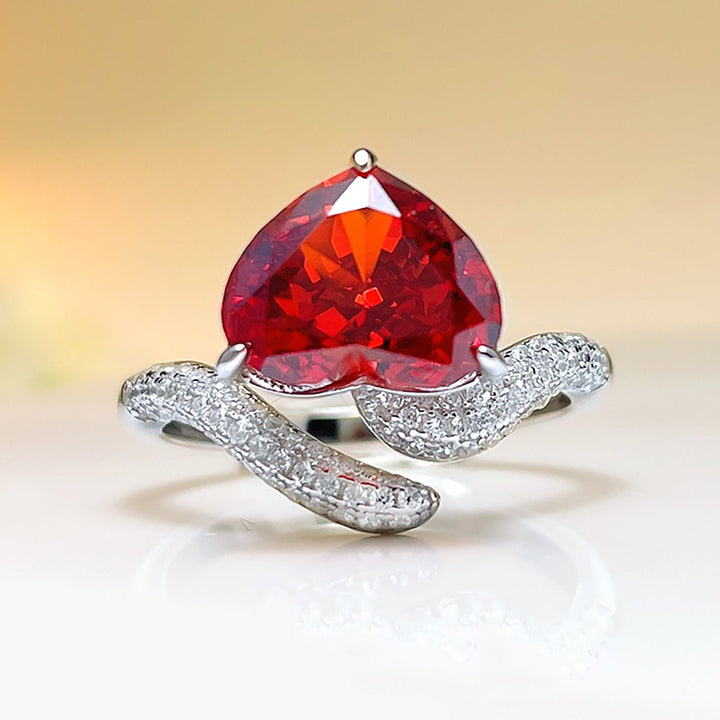 Heart Cut Red Ruby Engagement Wedding Ring in Sterling Silver Shineofdiamond