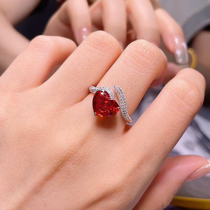 Heart Cut Red Ruby Engagement Wedding Ring in Sterling Silver Shineofdiamond