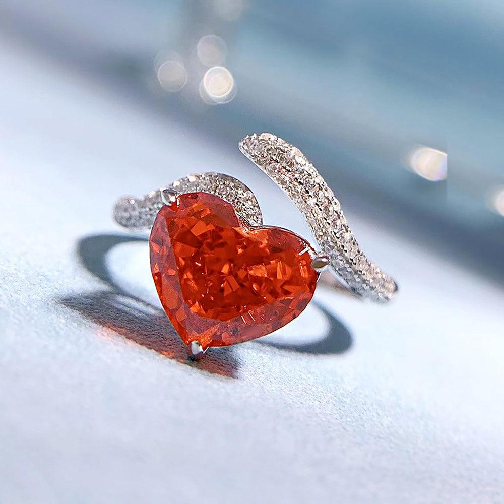 Heart Cut Red Ruby Engagement Wedding Ring in Sterling Silver Shineofdiamond