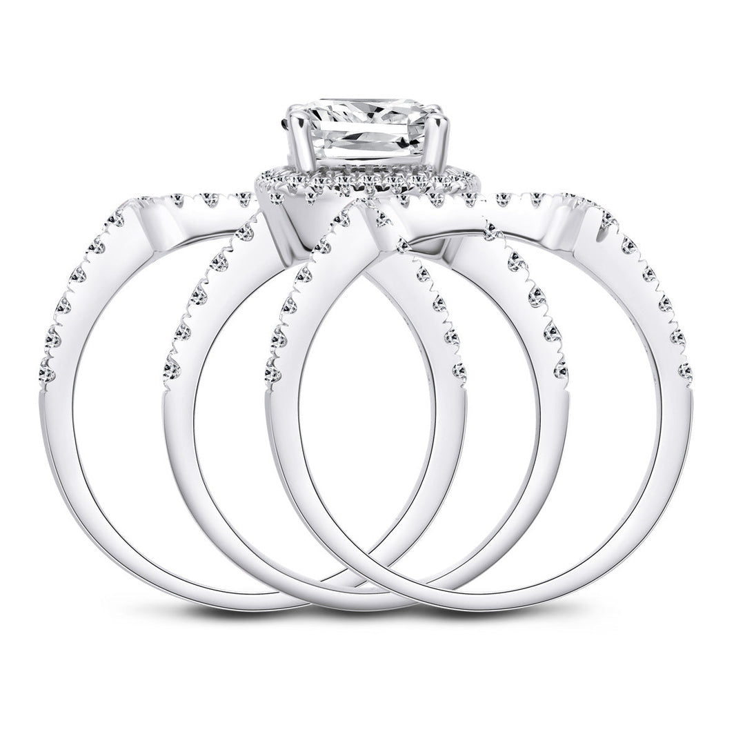 3pcs Cushion Cut Bridal Set Ring Matching Ring in Sterling Silver Shineofdiamond