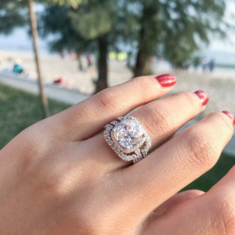 3pcs Cushion Cut Bridal Set Ring Matching Ring in Sterling Silver Shineofdiamond