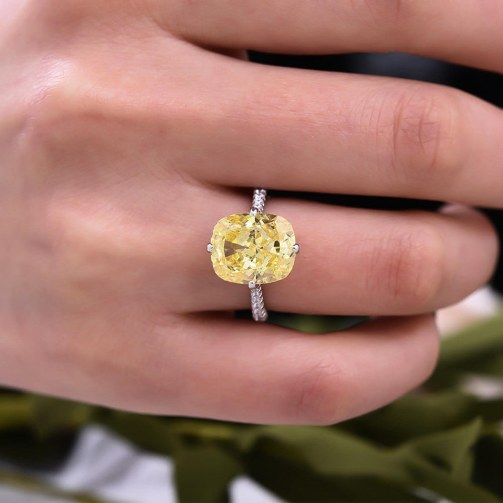 Yellow Stone Radiant Cut Engagement Ring in Sterling Silver Shineofdiamond