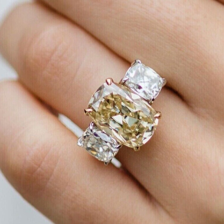 Cushion Cut Three Stone 7.0 CT Engagement Ring In Sterling Silver Shineofdiamond