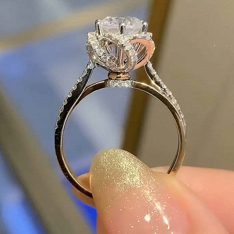 Beautiful Twist Design Flower Round Cut Engagement Ring in Sterling Silver shineofdiamond