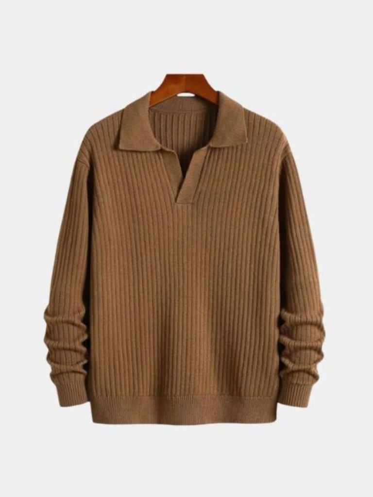 V-Neck Polo Sweater Ribbed - Casa  Laro CASA LARO