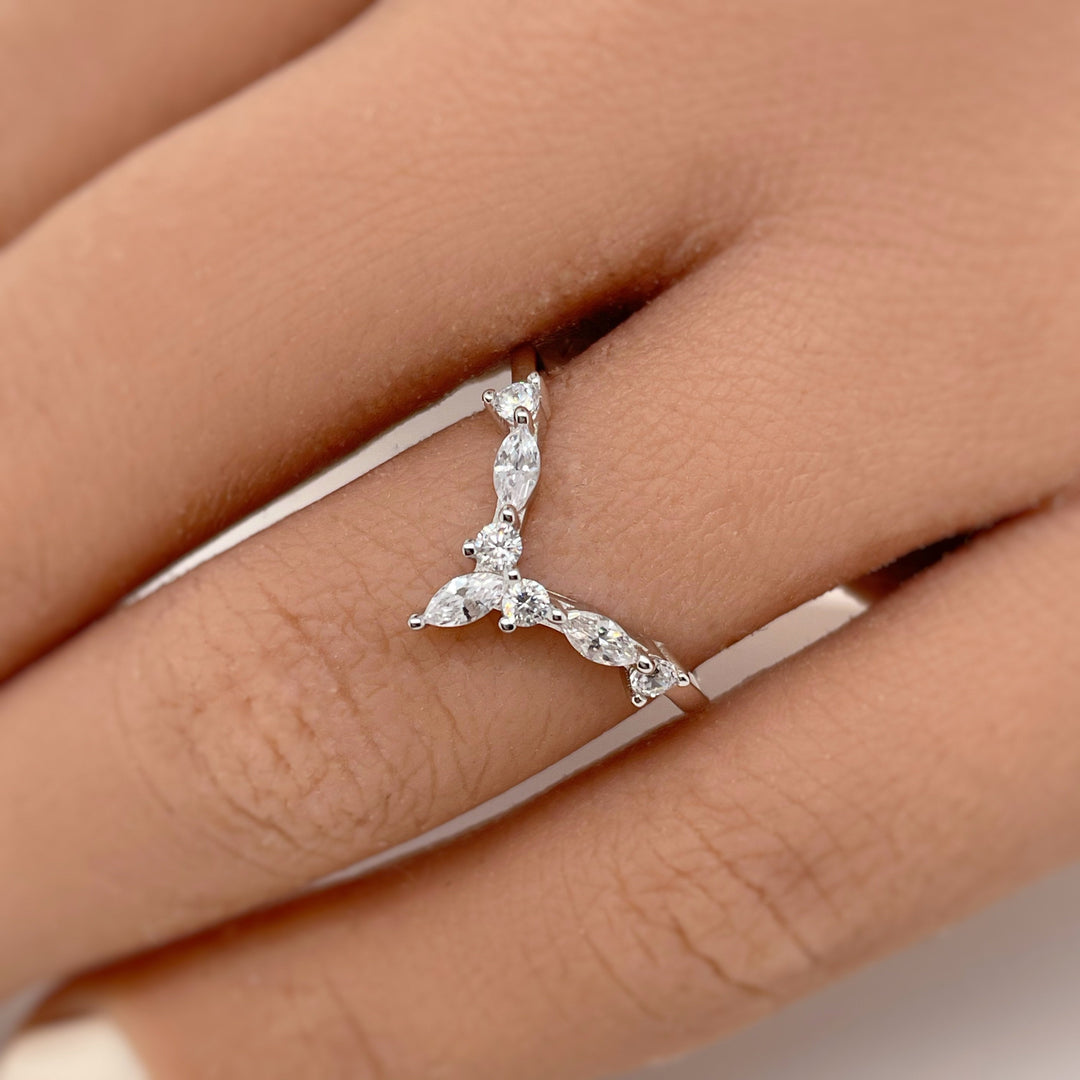 V Shape Marquise and Round Curved Band in Sterling Silver Shineofdiamond