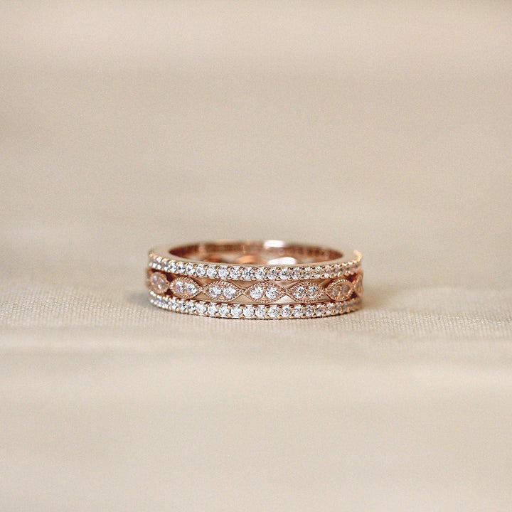 3PCS Mixed Stackable Eternity Wedding Band Ring Set shineofdiamond