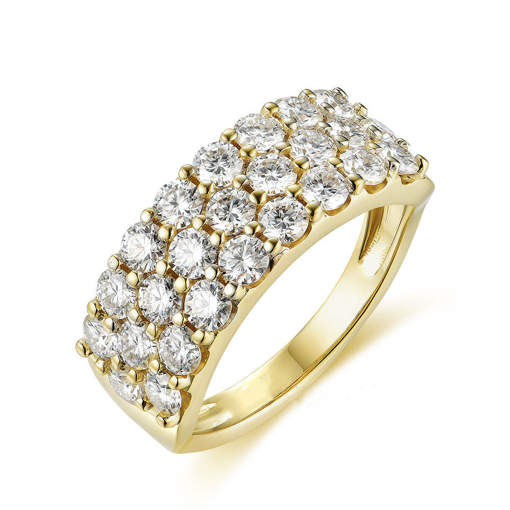 Triple Row Round Cut Wedding Band in Golden Tone Shineofdiamond